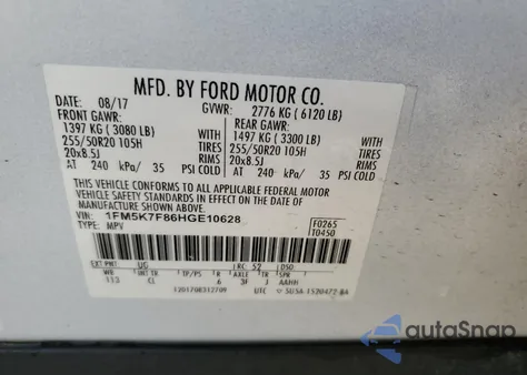 2017 Ford Explorer Limited from USA, damaged, VIN 1FM5K7F86HGE10628